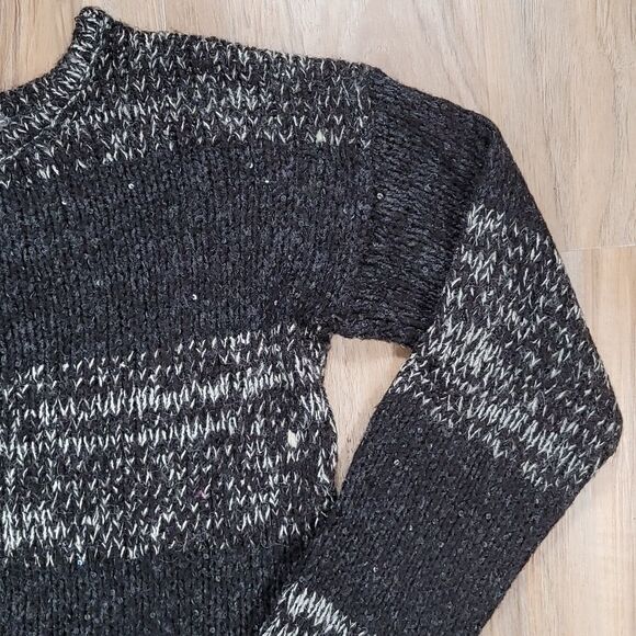💜Loft Black & Gray Sparkly Colorblock Alpaca & Wool Cropped Sweater Medium - Picture 4 of 9